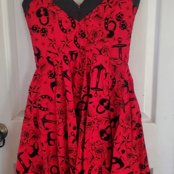 Hell Bunny Vixen red all over print tattoo flash flock retro dress - Picture 6 of 8